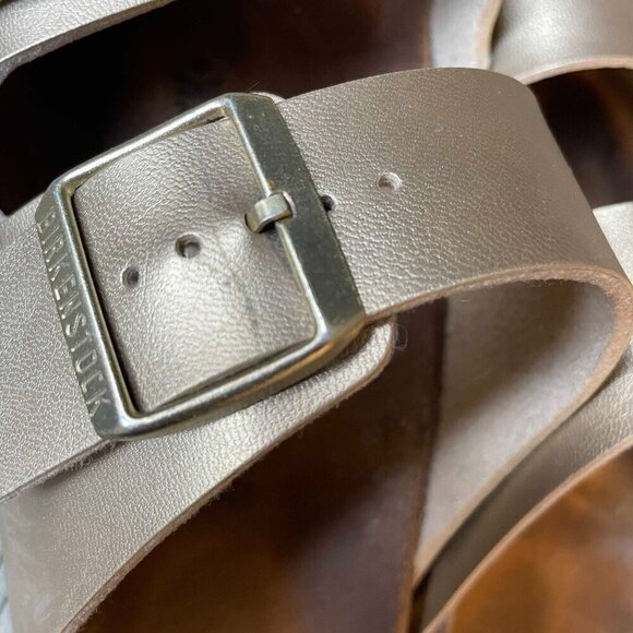 Birkenstocks Women’s Arizona Sandals Boho Shiny narrow fit Gold Sz 41 - Picture 4 of 4